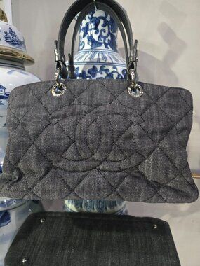Pristine Chanel Black Denim Handbag